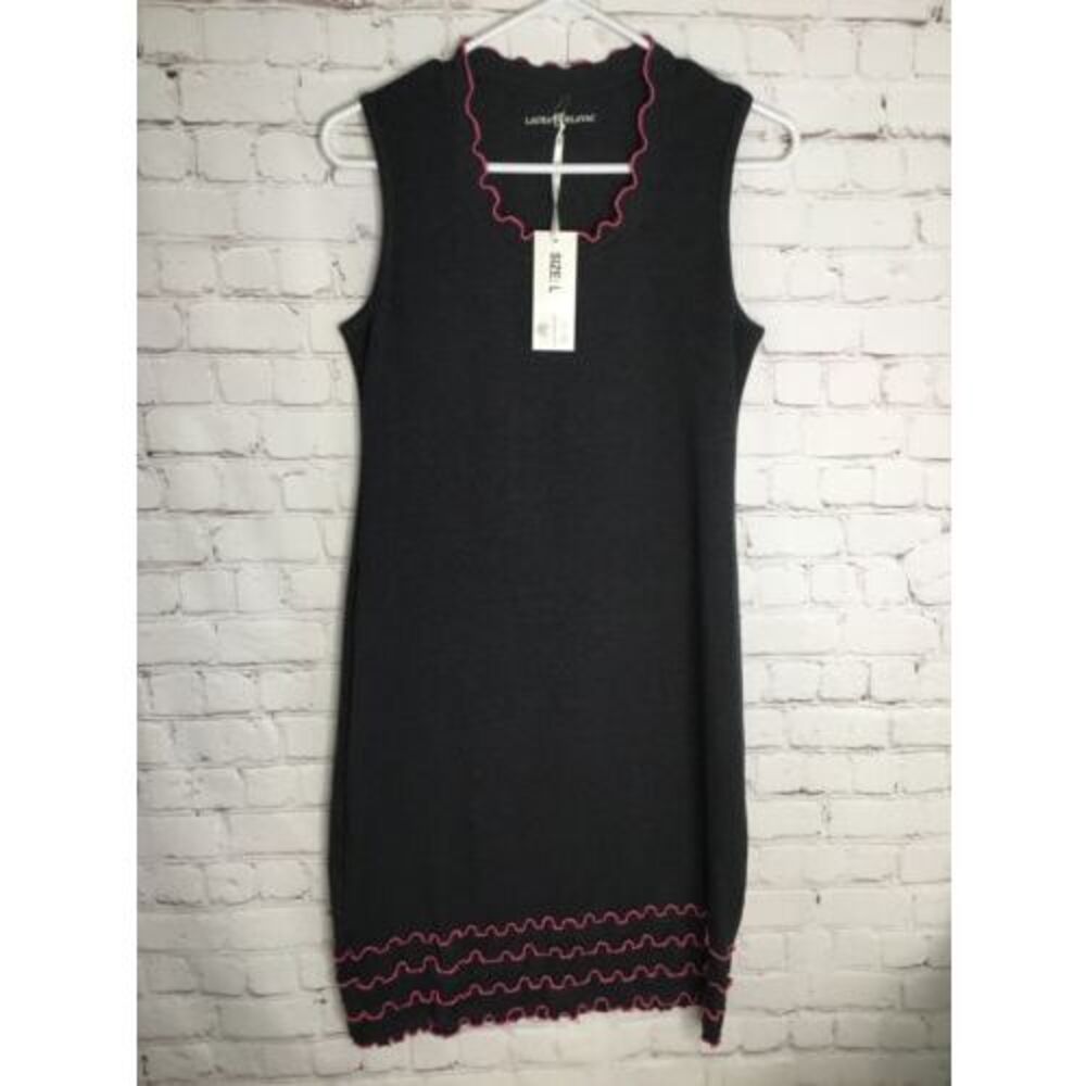 Laura Hlavac Dress Womens Size Large Ruffly Sheath Gray/Black Sleeveless Neutral